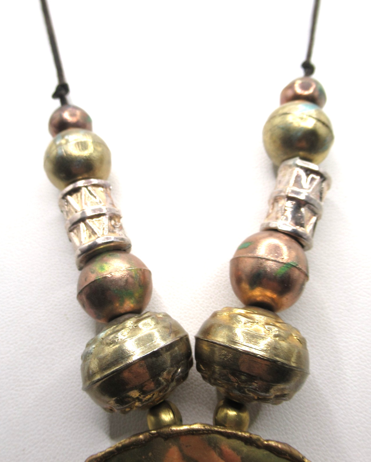 Mixed Metal Brass Pendant and Plastic Beads Boho Necklace