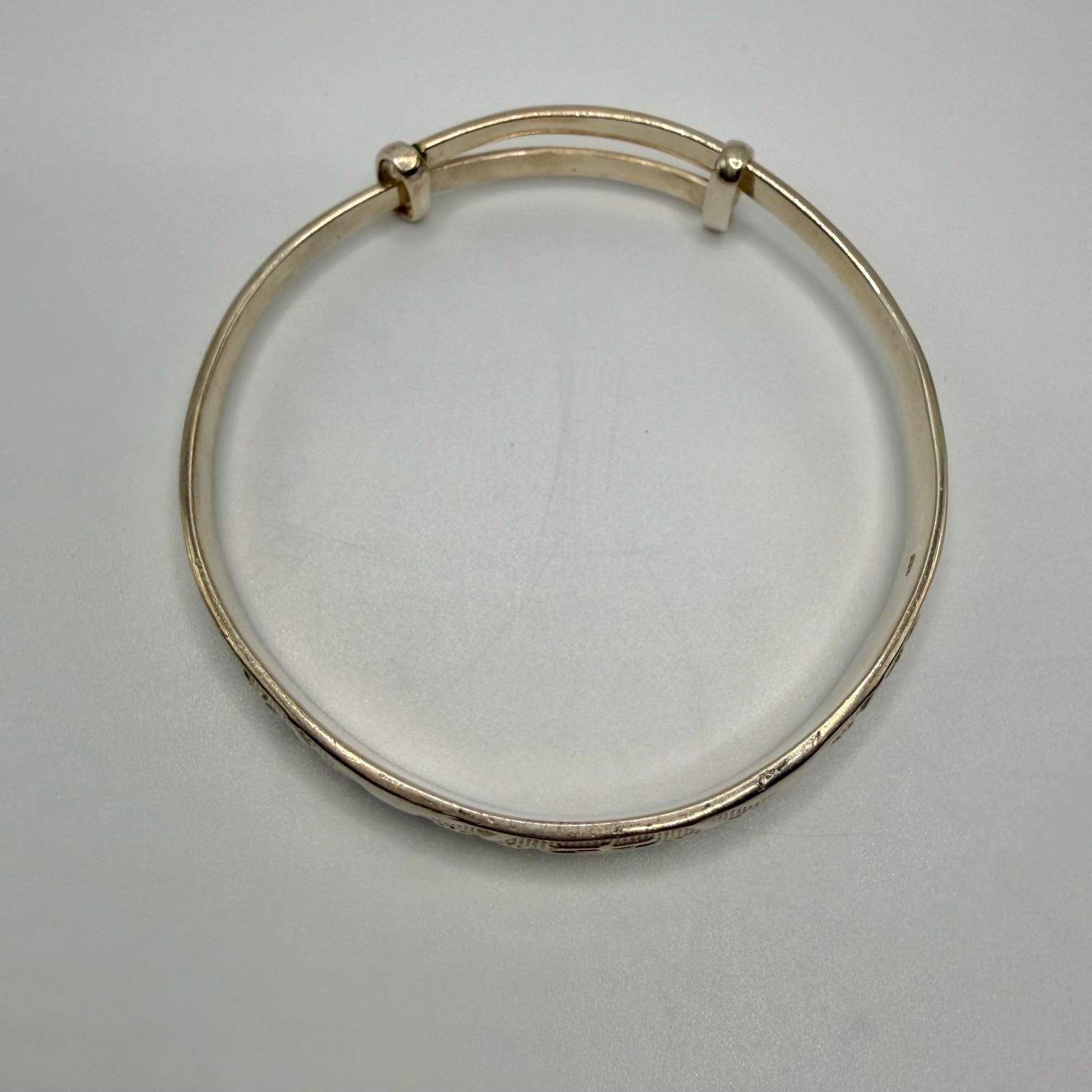 Chinese 925 Sterling Silver Adjustable Engraved Bangle Bracelet