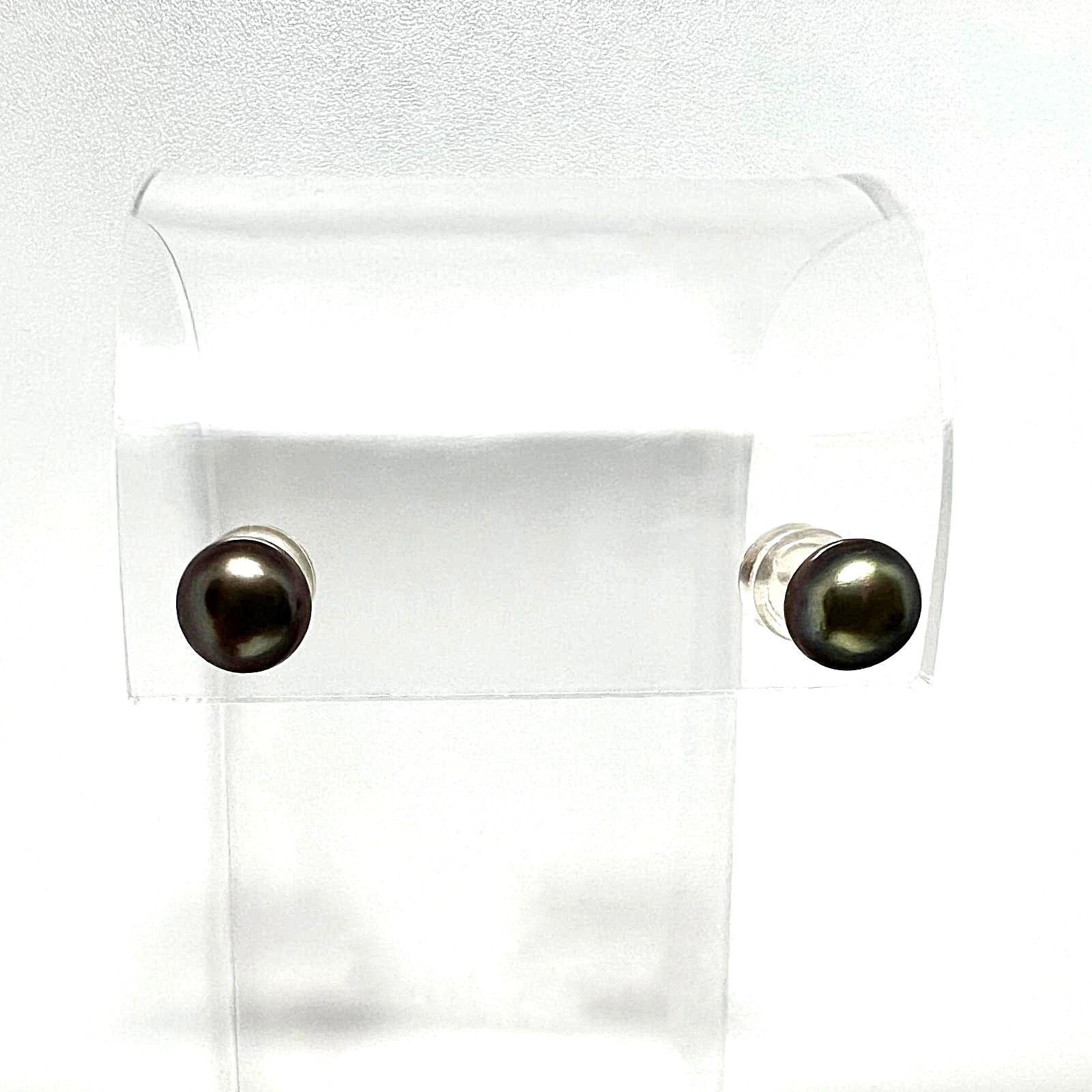 Tahitian Pearl Stud Earrings 375 Gold Genuine Italy AR Hallmarked Ladies Jewellery 6mm