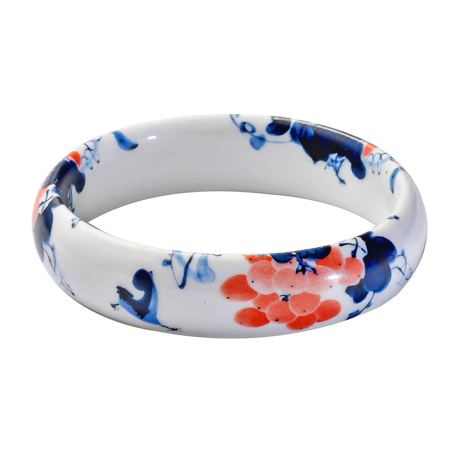 Ceramic Grape Safflower Pattern Bangle Bracelet (8.25 In)