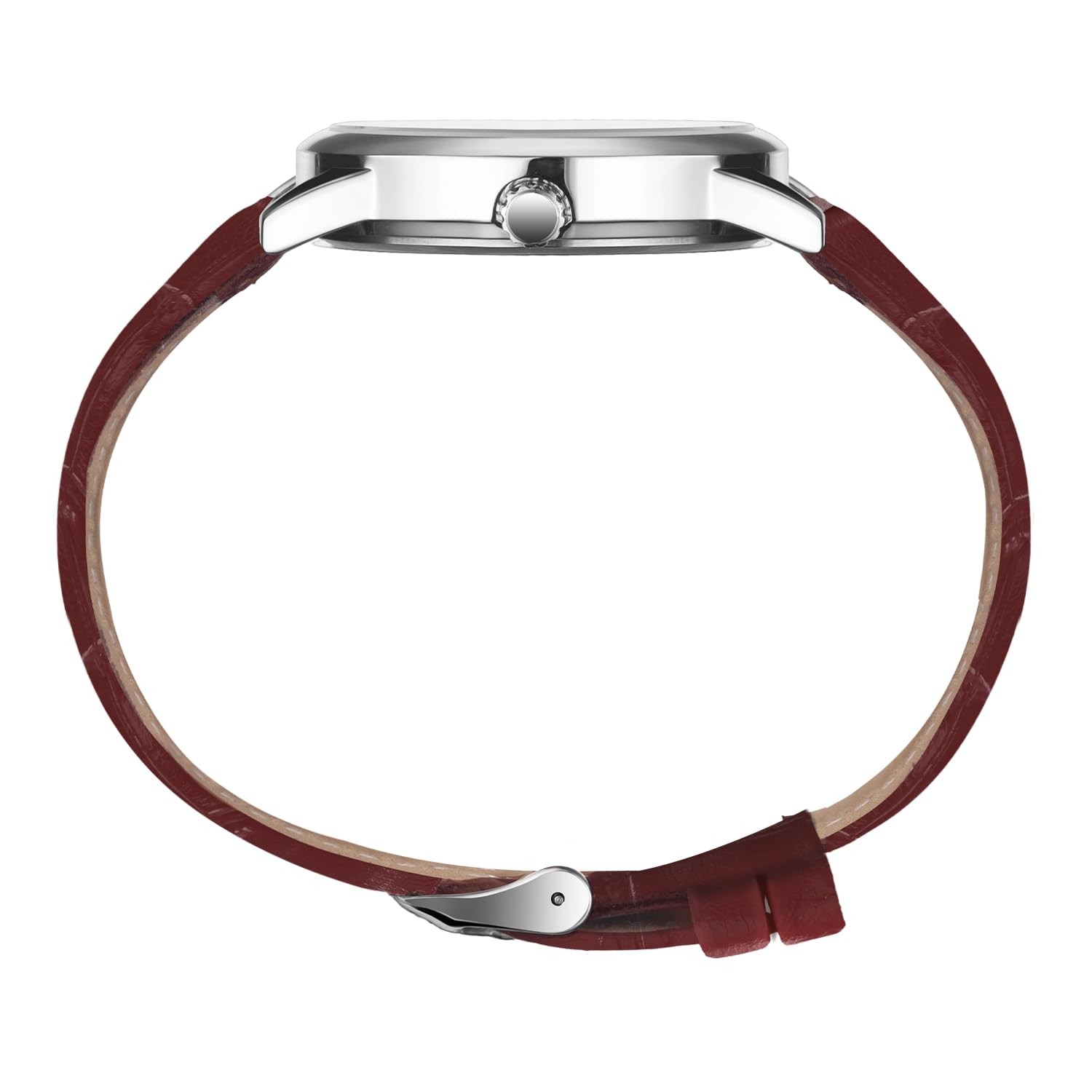 Kakabi Watch for Men, Easy Reader Unisex Analog 01-Wine-red/Silver-Tone/Blue