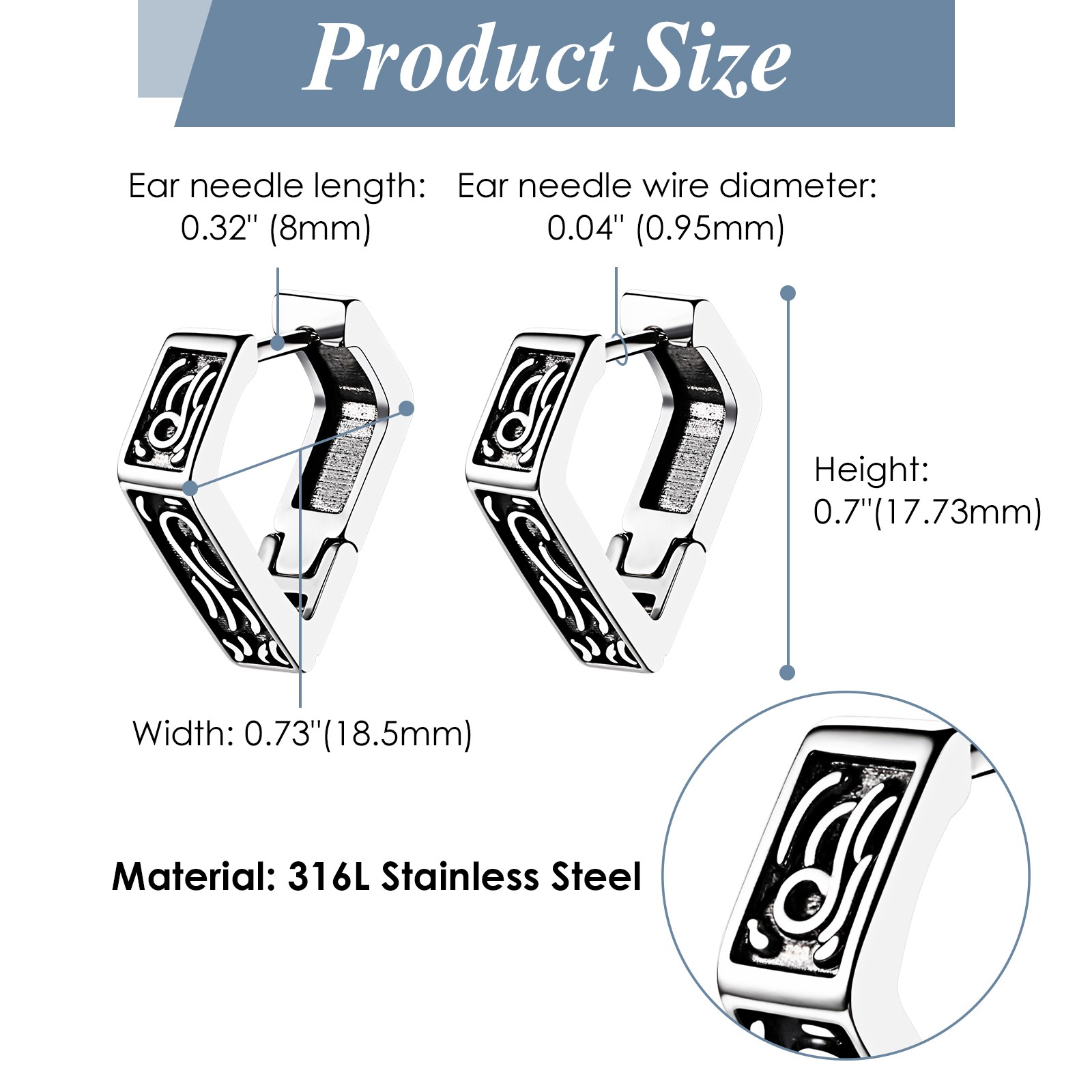 Men’s Women Punk Viking Stainless Steel Earrings Tribal Triangle Dangle Earrings