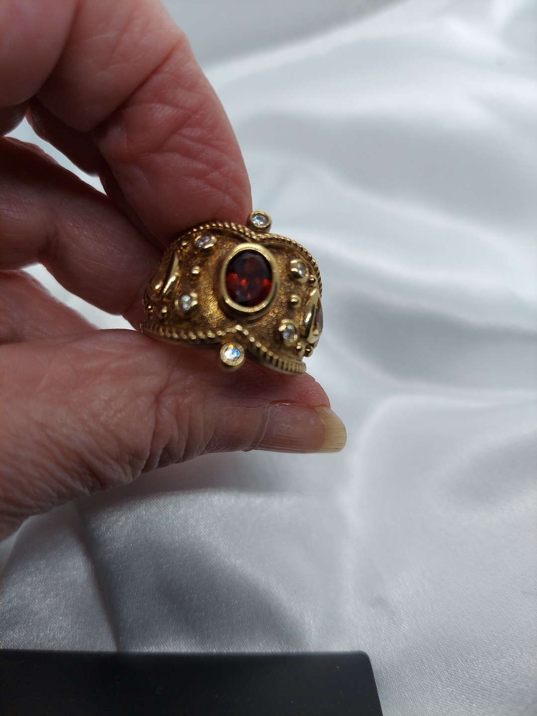 18k On Sterling Garnet Lemon Citrine Byzantine Etruscan Ring Sz10 Ross Simon’s
