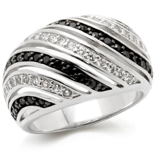 0W224 – Rhodium + Ruthenium Brass Ring with AAA Grade CZ in Jet