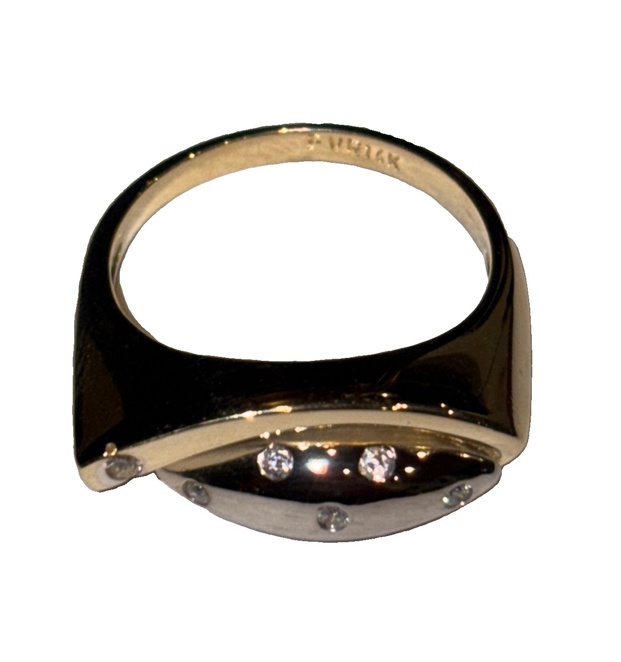 14K Yellow Gold Unique Ornate Concave Women’s Ring With Small Diamond’s Sz 8.25
