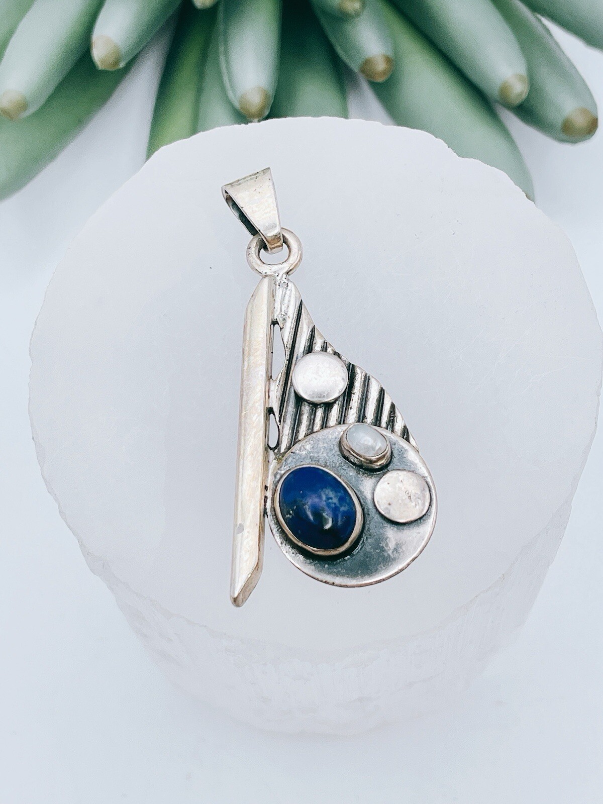 Sterling Silver 950 Lapis Lazuli Pendant Modern Style Glam Fashion Unique DEM950