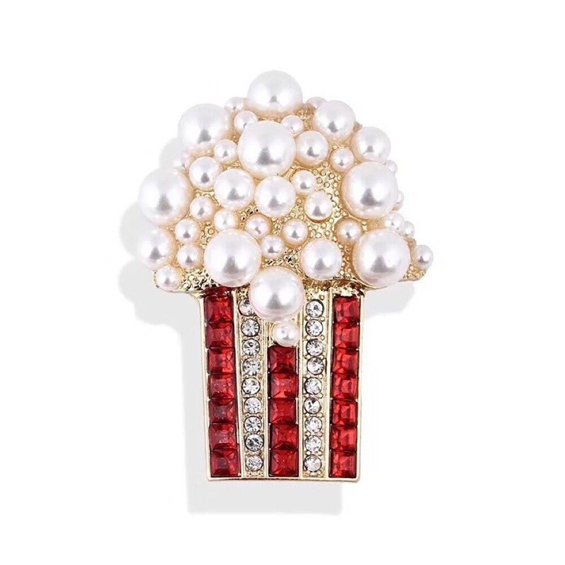 Pearl Popcorn Brooch Fashion Rhinestone Party Pin Unisex Women Kids Jewelry Gift