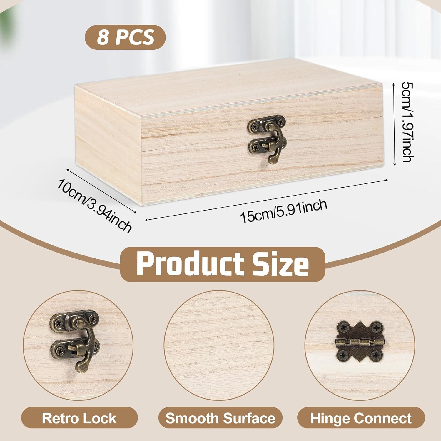 8 Pack Unfinished Wooden Box 6″ X 4″ X 2″ DIY Storage Jewelry Boxes Small Keepsa