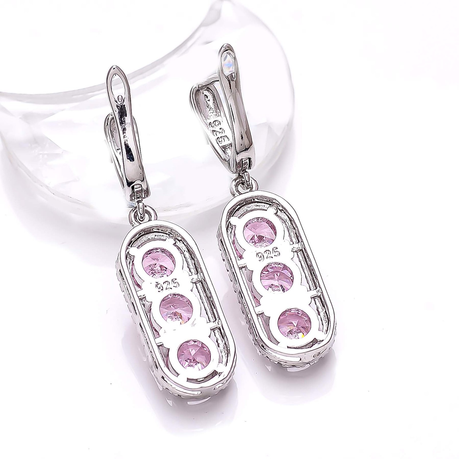 Pink Sapphire – Simulated & CZ Gemstone 925 Sterling Silver Earring 1.50″ E76118