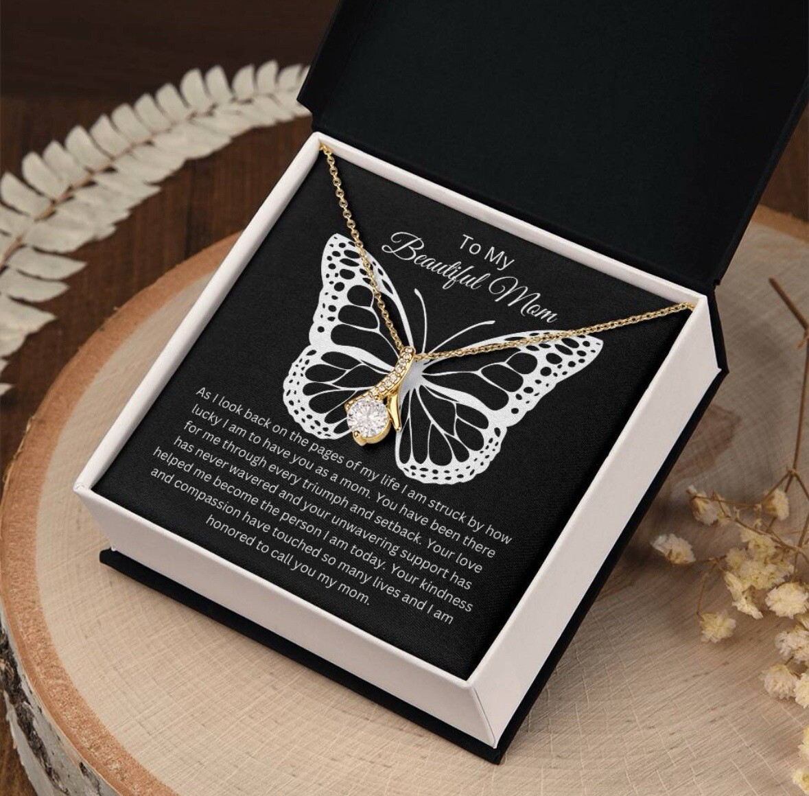 TO MY BEAUTIFUL MOM NECKLACE SOFT BOX GIFT HOLIDAY BIRTHDAY MOTHER’S DAY GIFT