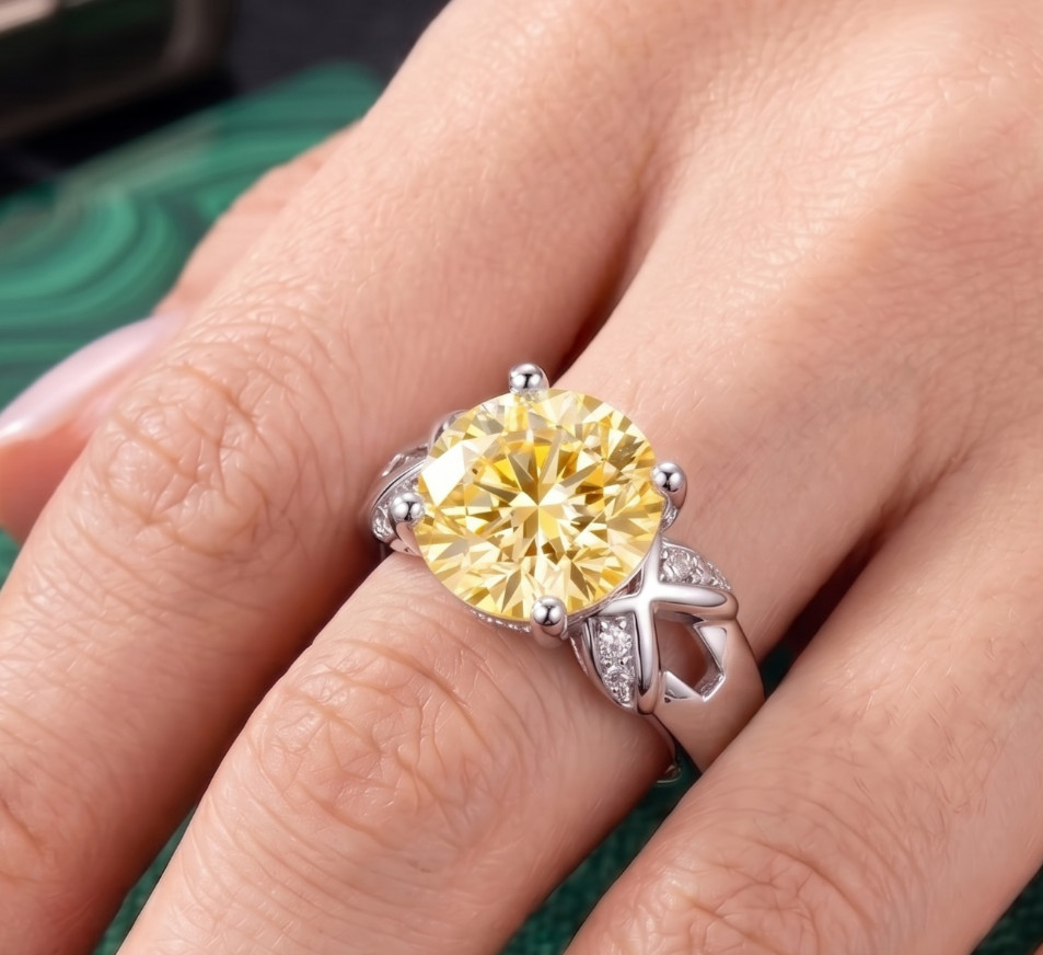 6.00 Ct Certified Round Shape Yellow Natural Diamond Ring VVS1 White Gold Finish