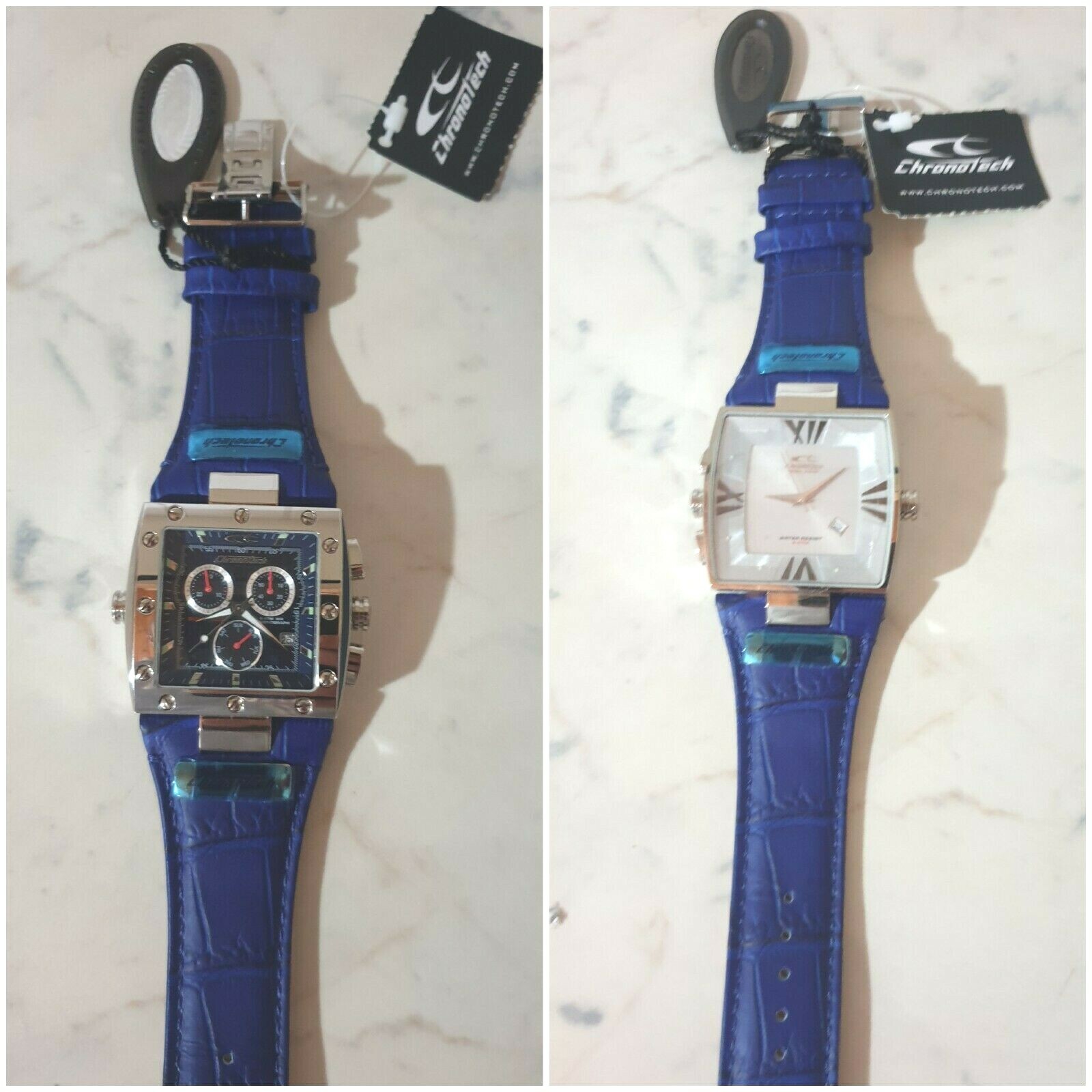 CHRONOTECH RECTANGULAR DUAL FACE REVERSE BLUE AND GREY REF.CT7686L/O3