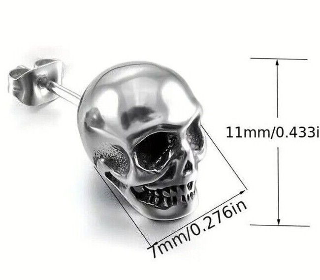 black silver gold Skull stud Earrings Hypoallergenic Halloween stainless steel