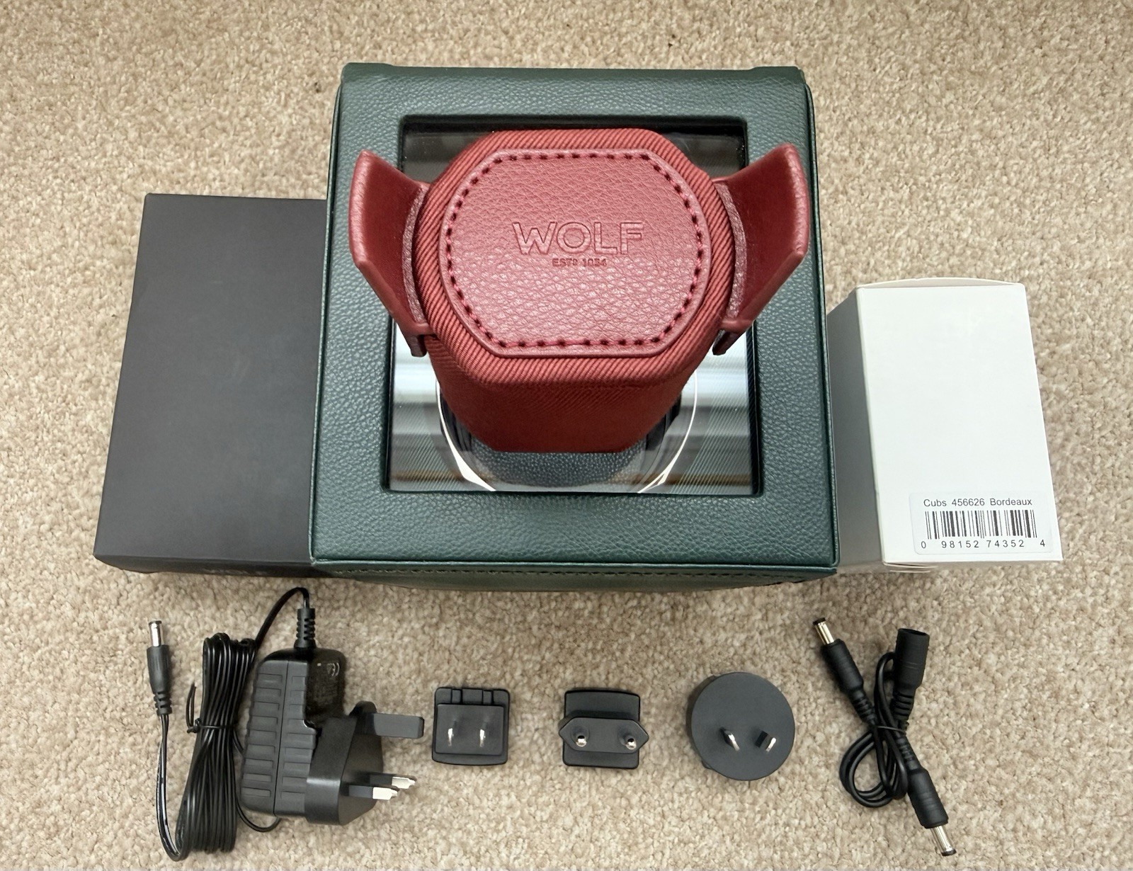 Wolf Watch Winder Module 1.8 – Green With Red Winder Insert – Boxed Accessories
