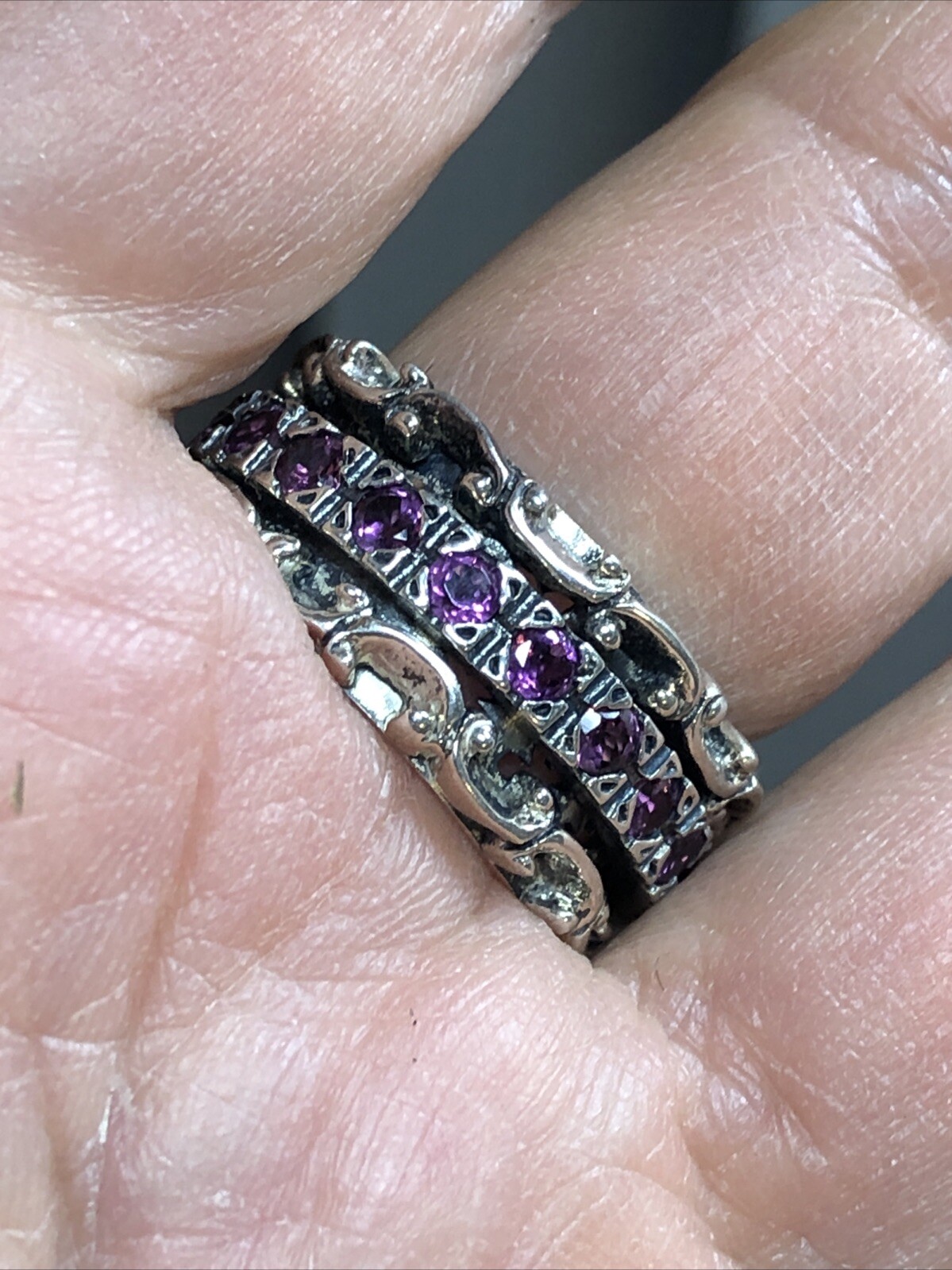 22. PZ Paz Creations 925 Sterling Lace Rhodolite Spinner Ring 8.8g, 7.25s ISRAEL