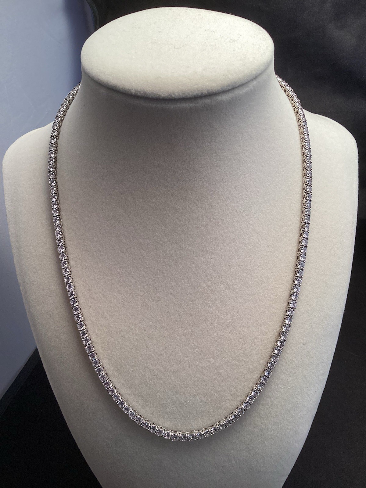 Fuzion Creations FZN Sterling White Clear Quartz Tennis 3mm Necklace 18” (2b)