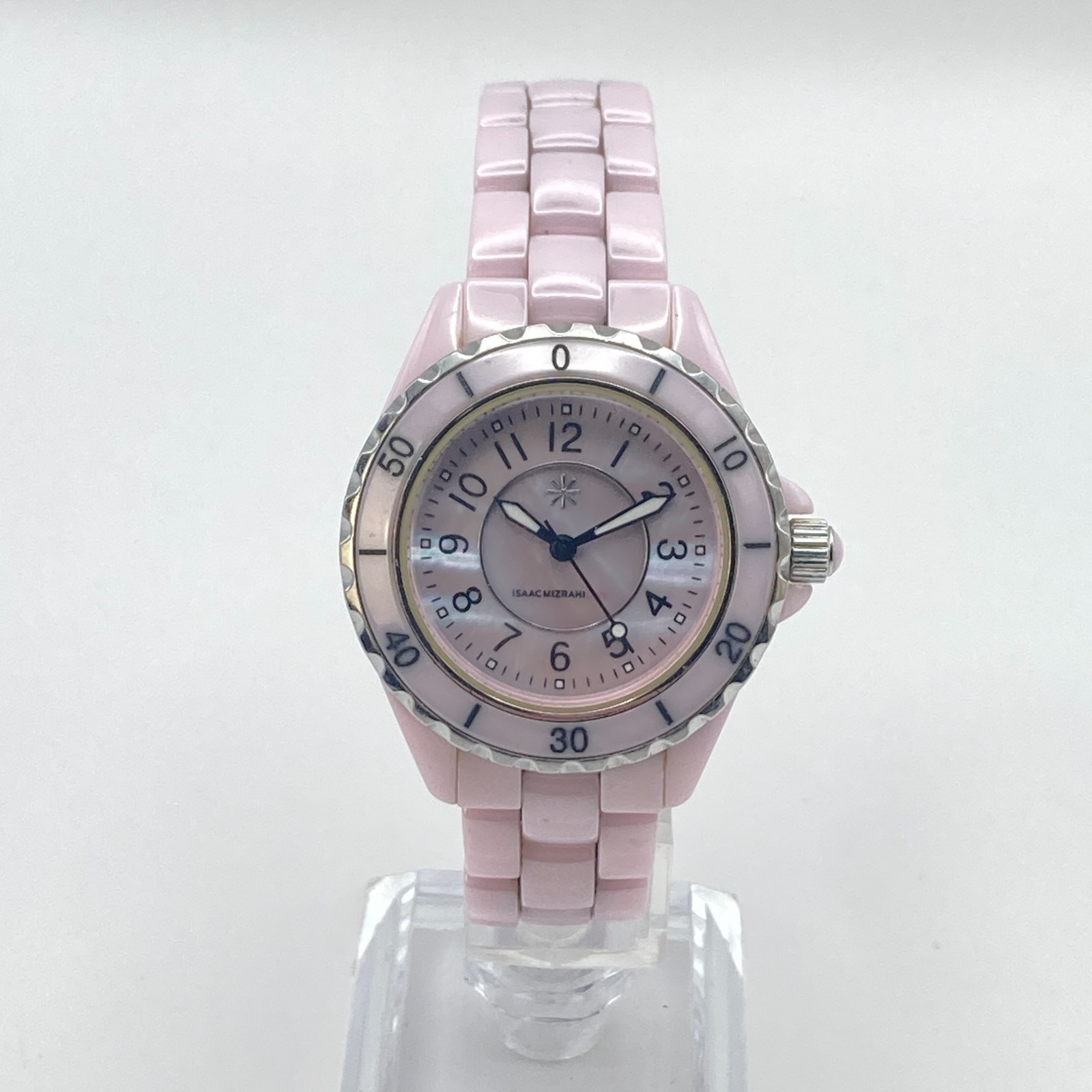 Isaac Mizrahi Live Women’s Watch 35mm Pink MOP Ceramic WR 30M New Battery 7.25″