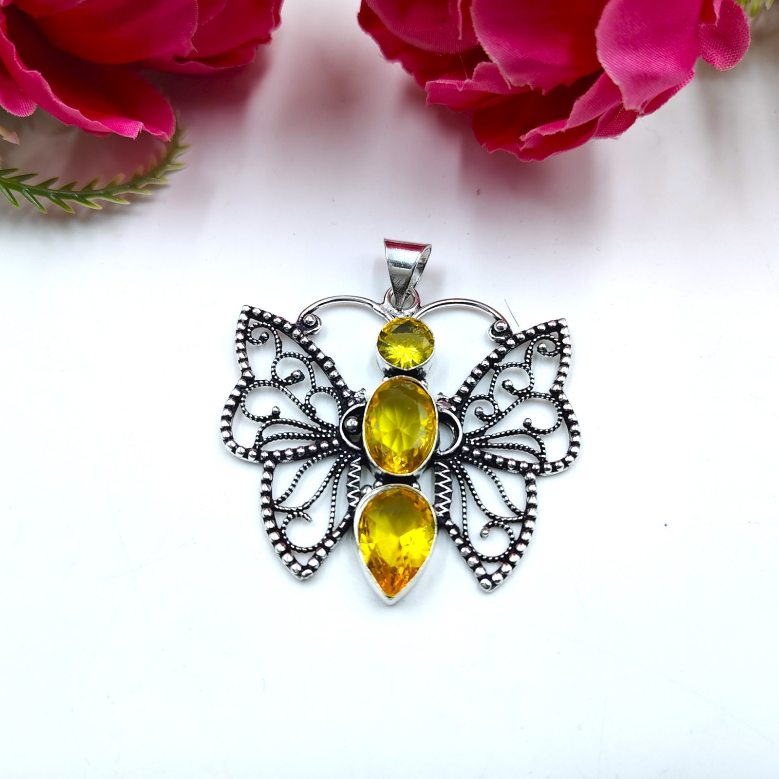 Yellow Citrine Gemstone Handmade 925 Sterling Silver Jewelry Pendant Size-2.25″”