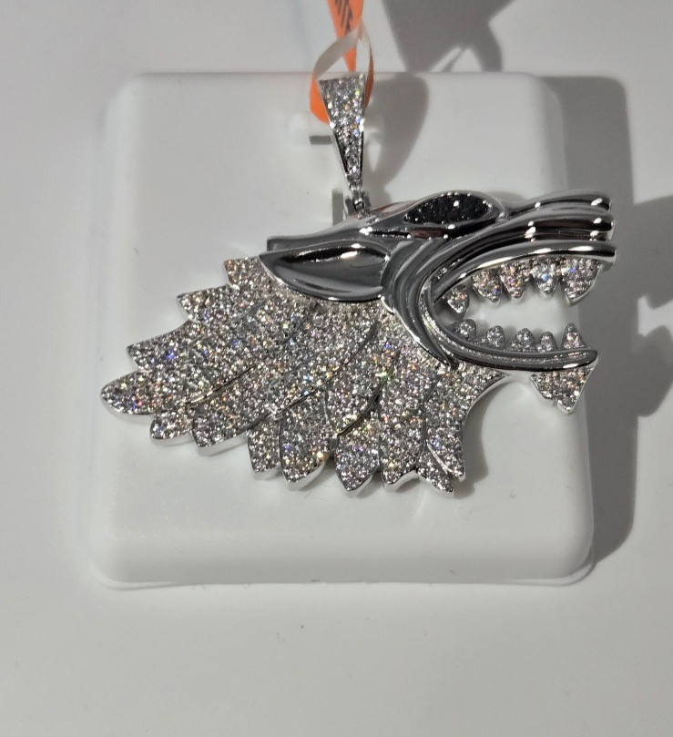 NEW Solid 925 Sterling Silver 2.5ctw real MOISSANITE Wolf Pendant – USA