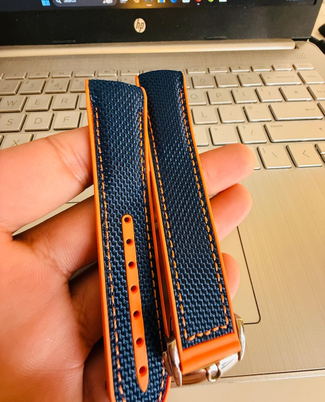 22mm Omega Seamaster Rubber Nylon Watch Strap Deployment Orange Blue