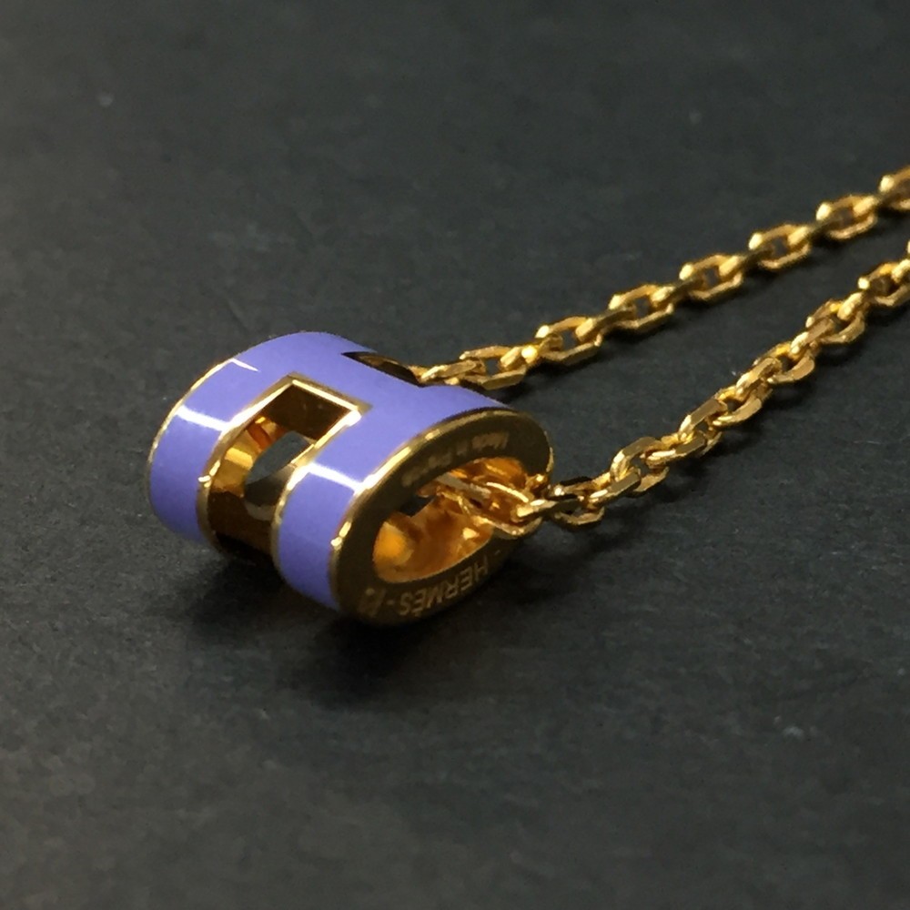 EGA Unused HERMES Pop H Mini Gold Tone Pendant Necklace*/ZA0301