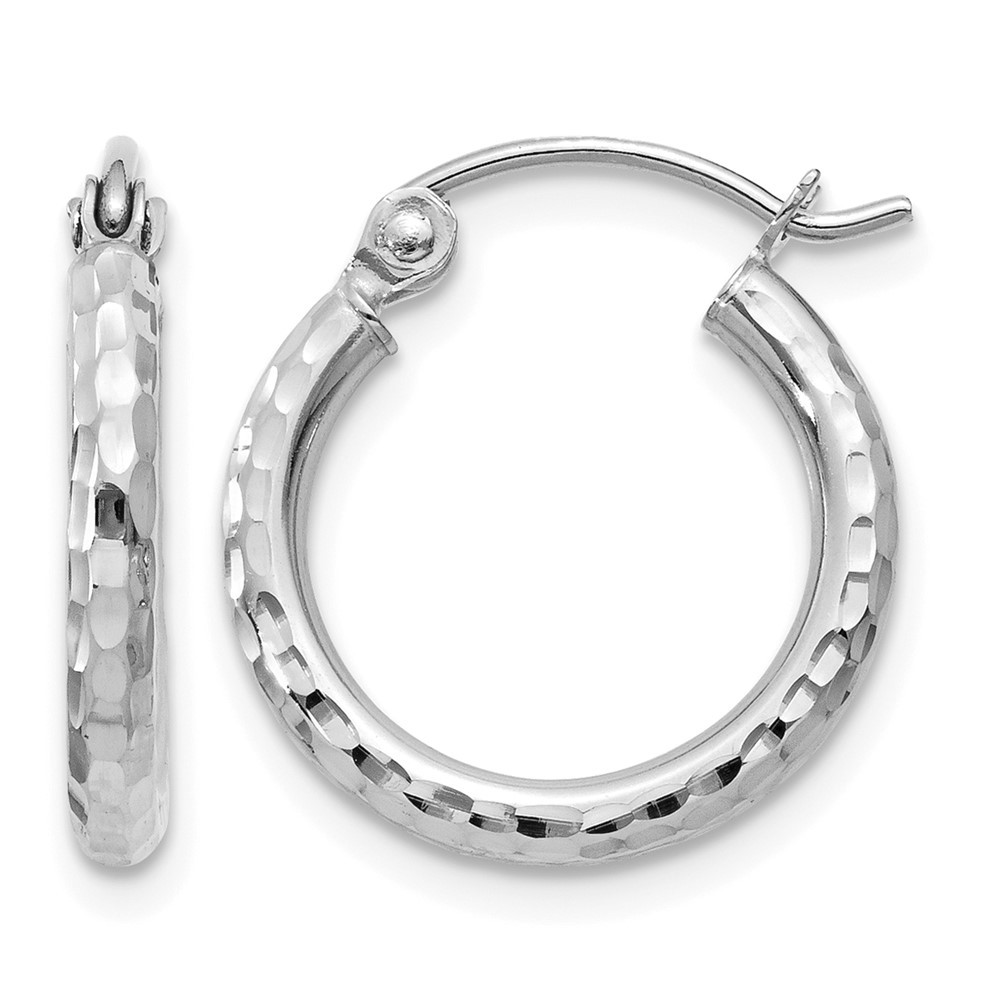 14K White Gold Diamond-Cut Round Tube Hoop Earrings 2mm 0.5-2.4in All Sizes