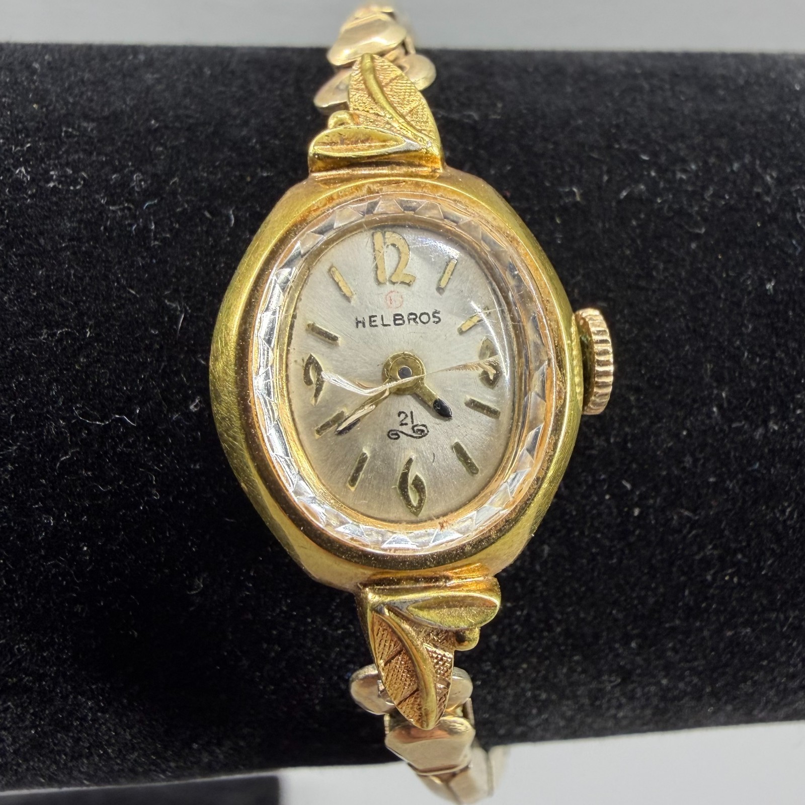 Vintage Helbros Womens Watch Bracelet Dainty Gold Tone Winds and Ticks READ