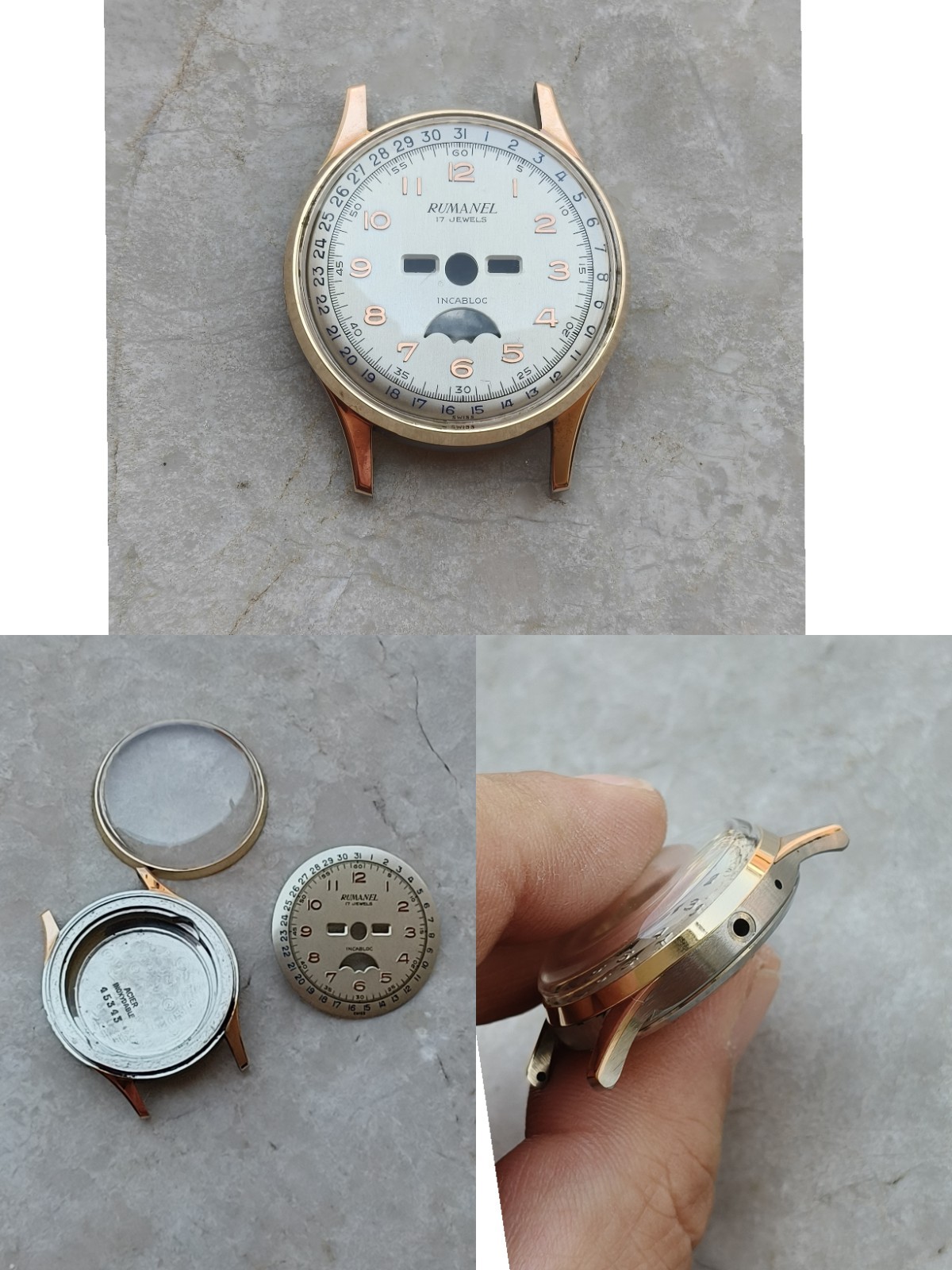 40s VALJOUX 89 TRIPLE DATE MOON PHASE STEEL/GOLD CASE & DIAL WATCH WATCHES 30mm