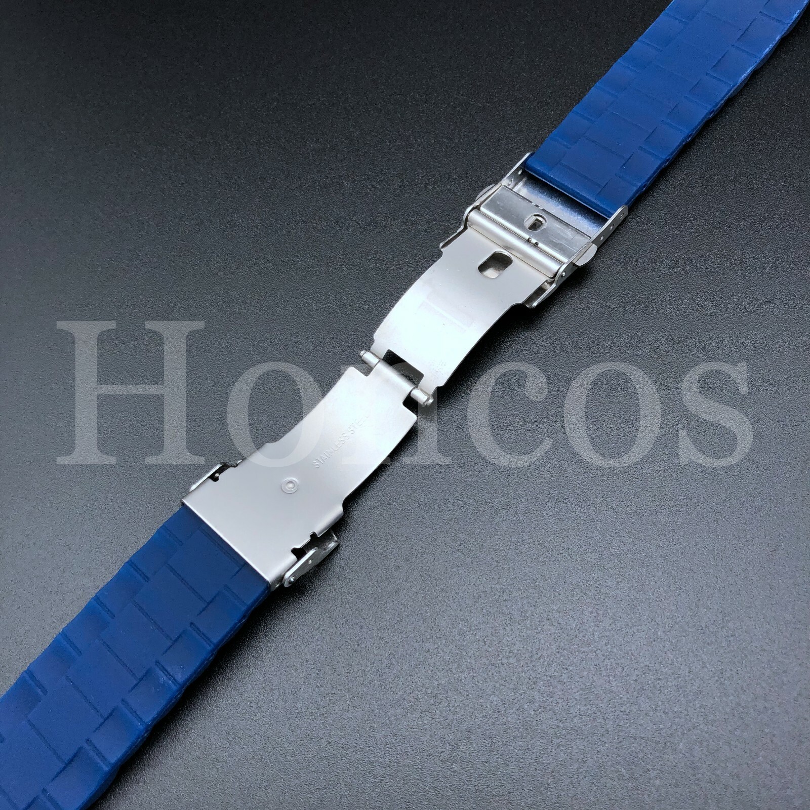 22mm Blue Silicone Rubber Watch Strap Band Deployment Buckle Waterproof Belt
