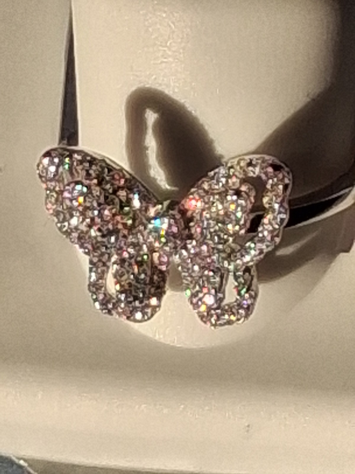 1ctw Moissanite Butterfly Ring In Rhodium Platinum Plate .925 Ster. Silv. Sz 6