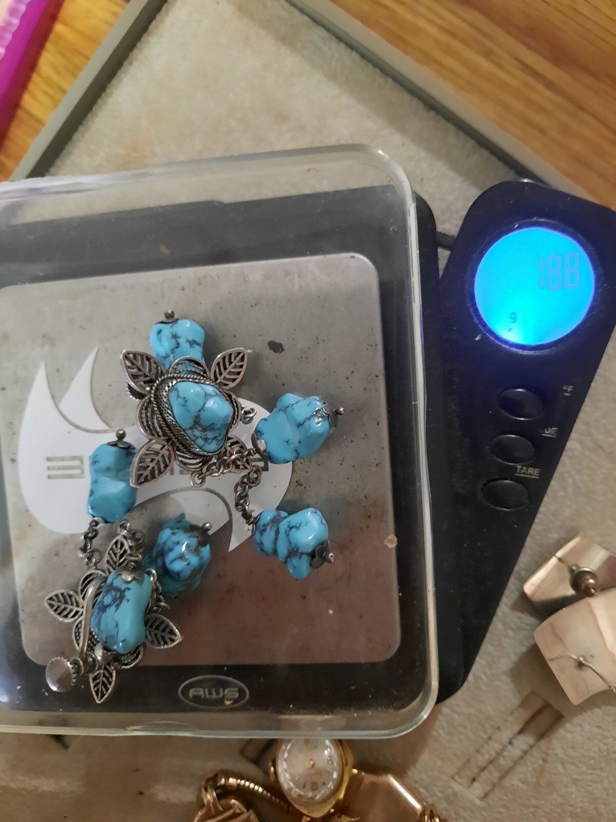 Antique Vintage Chinese Export Turquoise 800 Silver Filigree Earrings Chandelier