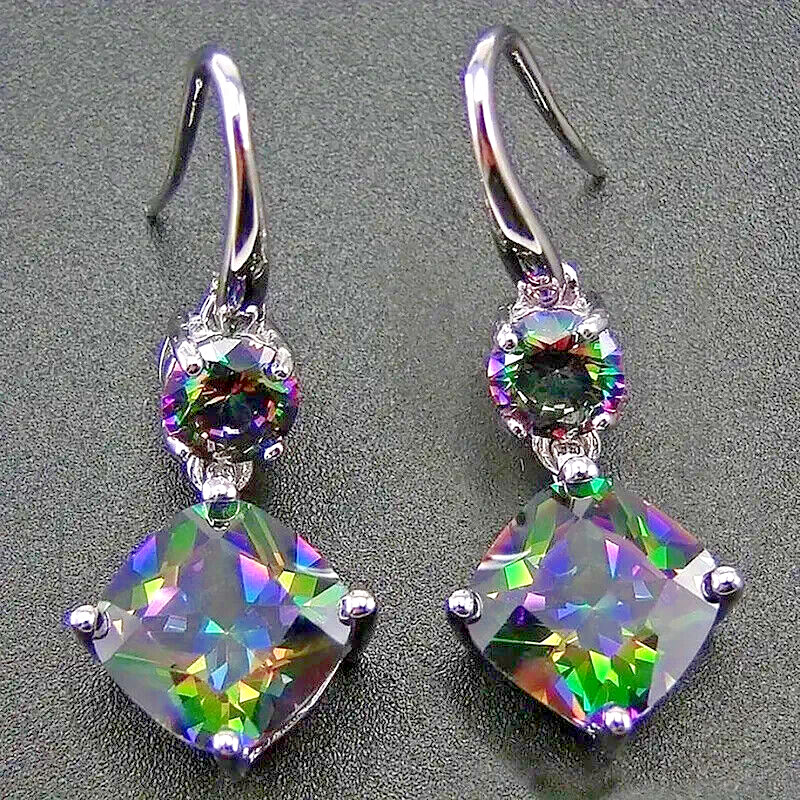 Sterling Silver Topaz Rainbow Mystic Topaz Drop Hook Earrings