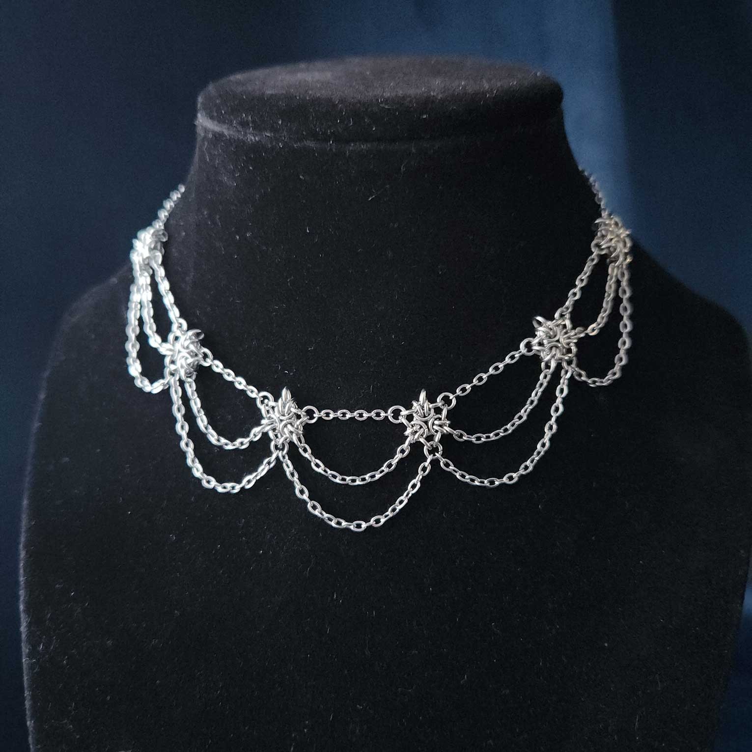 Victorian Gothic style silver chandelier necklace with dangly chains