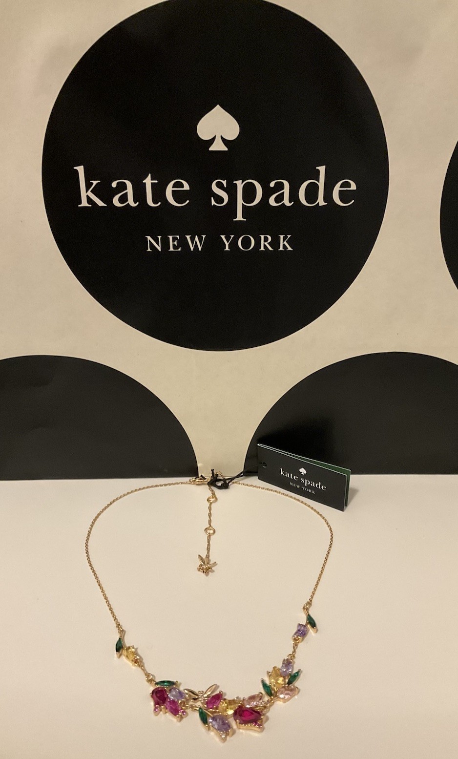 NWT Kate Spade New York Greenhouse Floral 12k Gold Plated CZ Crystals Necklace
