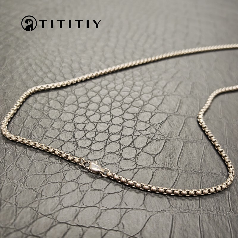 Pure Titanium Necklace 3mm wide Square Box Chain Anti Allergic Classics 19.7inch