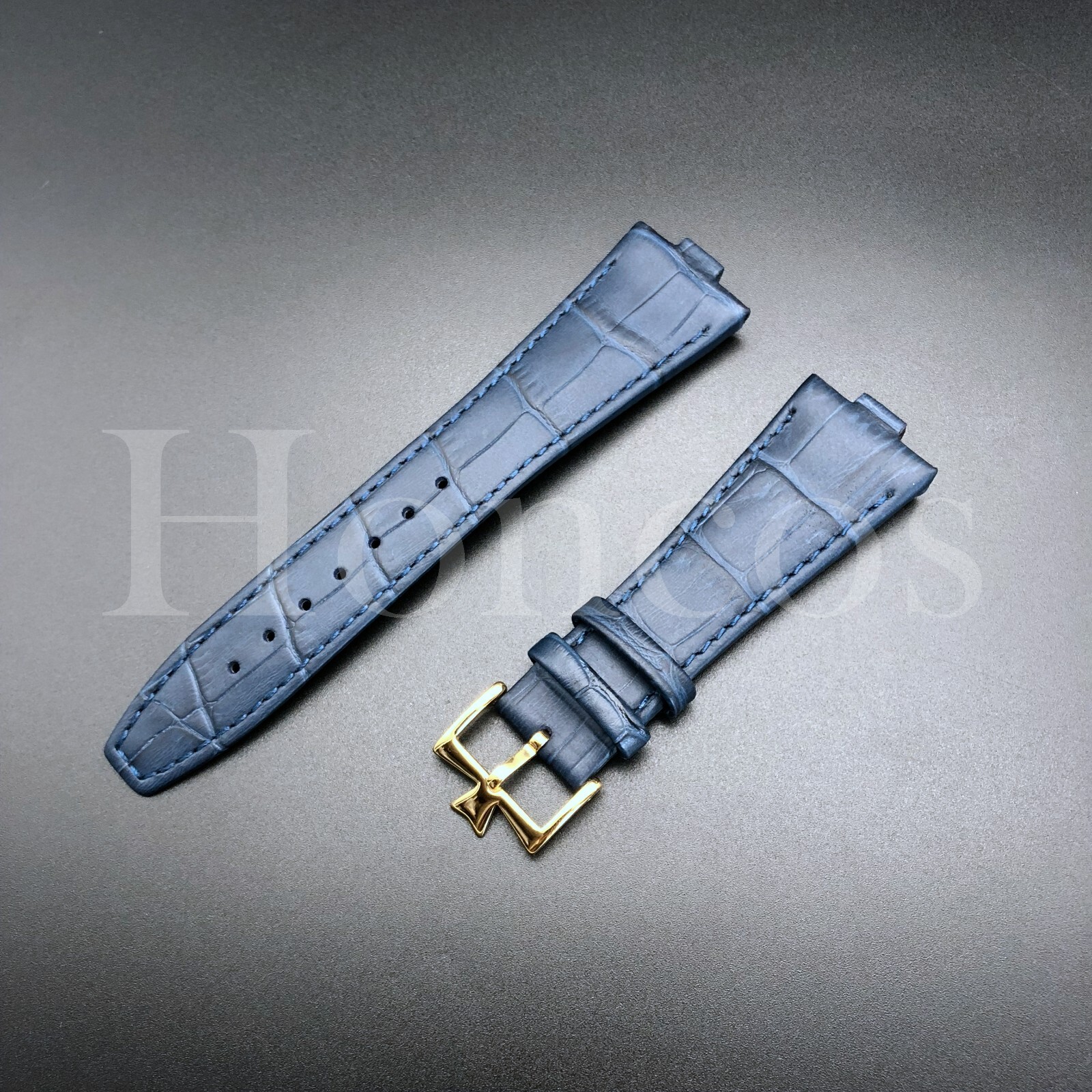 26X18MM D/Blue Genuine Leather Watch Strap Band Fits For VC Overseas Gold Buckle