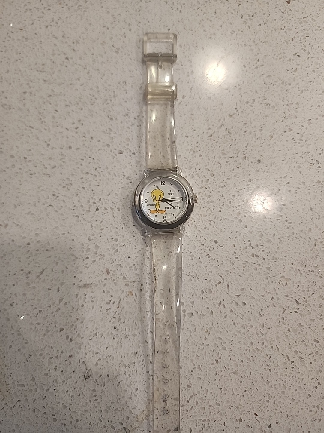 Vintage Armitron Women’s Watch 2200/154 Clear Band Tweety Looney Tunes