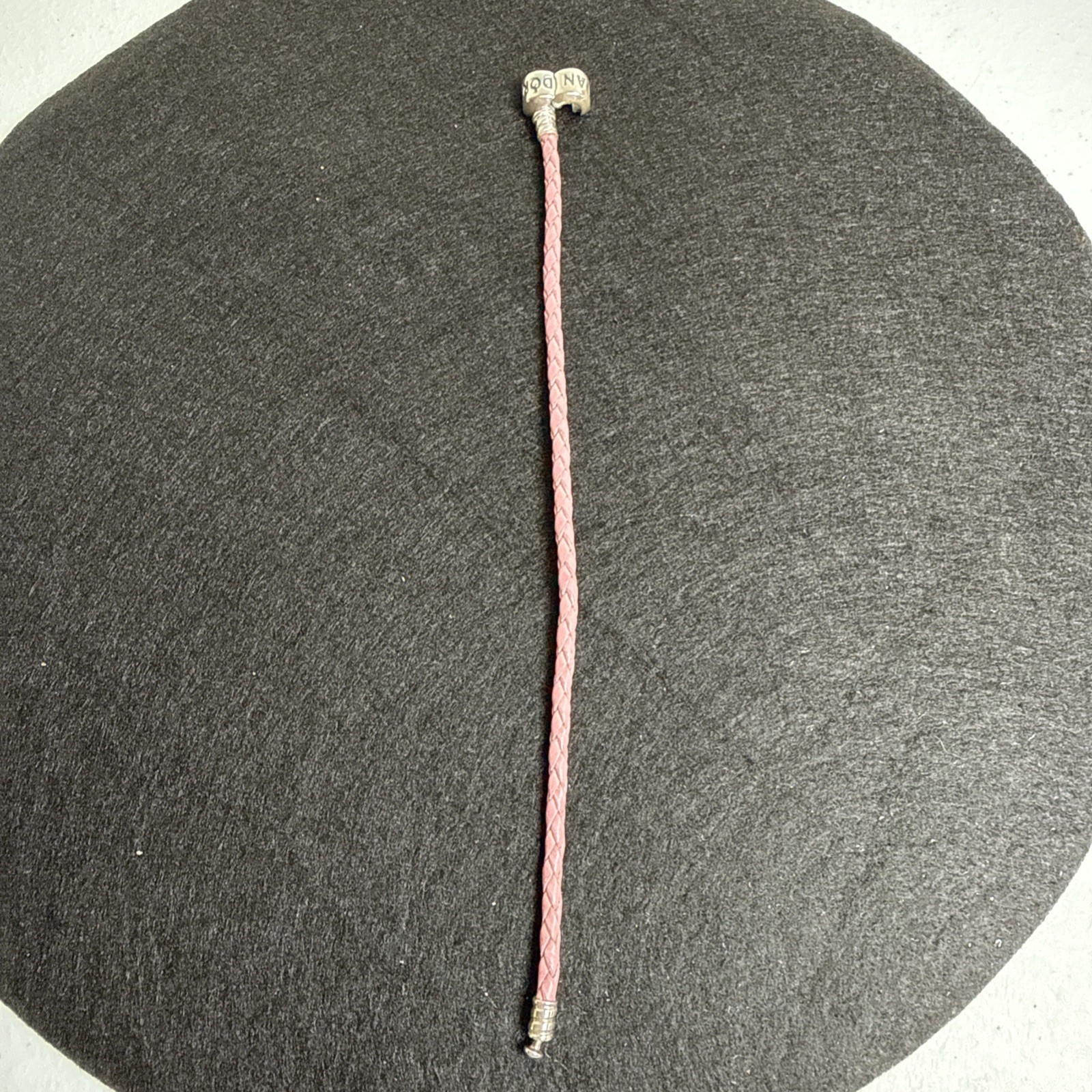 Pandora 925 Sterling Silver Moments Pink Leather Braided Bracelet 7.2 in.