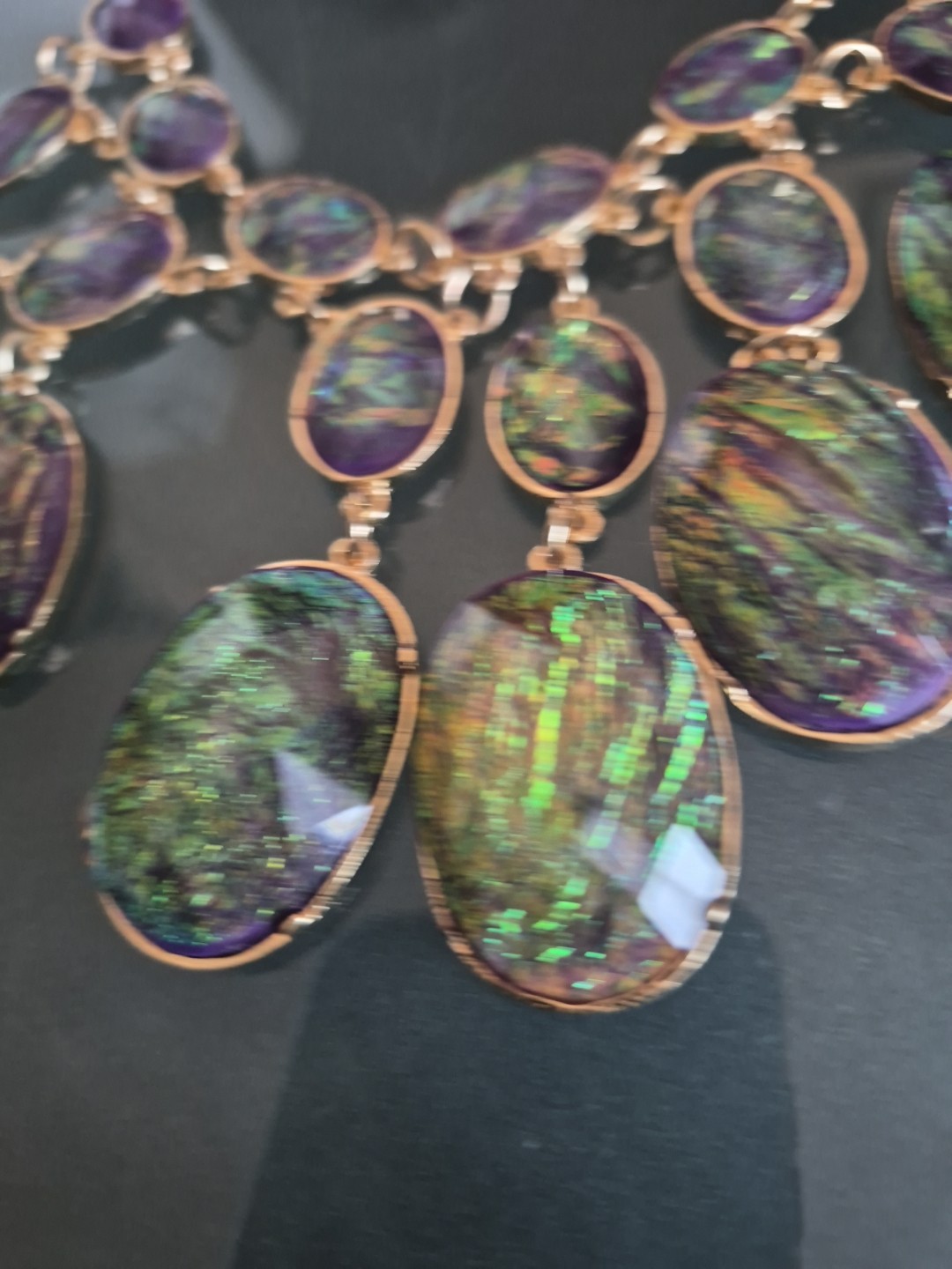 Designer Gold Color Created Opal Adjustable Necklace Up To 27″, Earrings Set