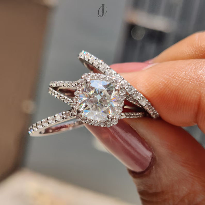 3.60Ct Cushion-Cut EF/VS1 Lab Grown Diamond Engagement Ring Set 14K White Gold