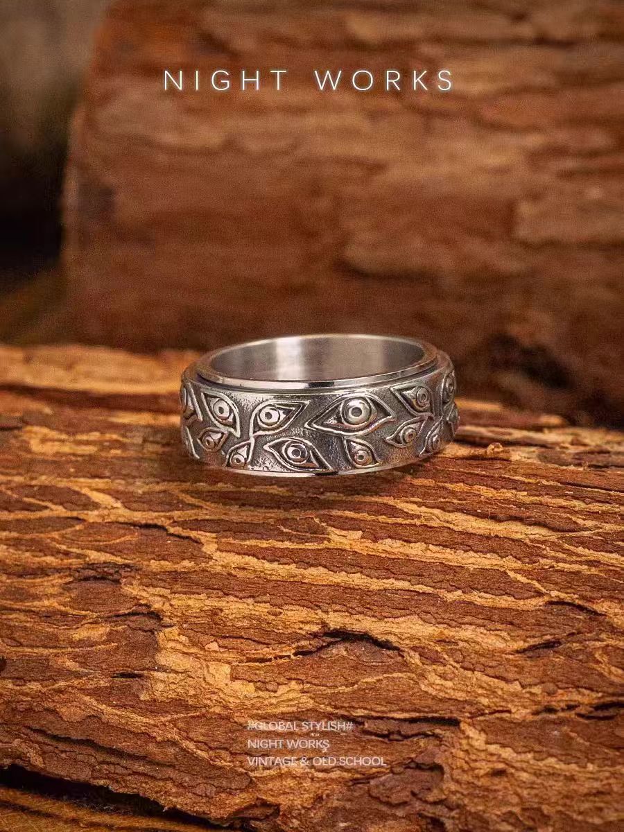 NIGHT WORKS Demon type sukuna eyes ring Rotatable no fading personality trend
