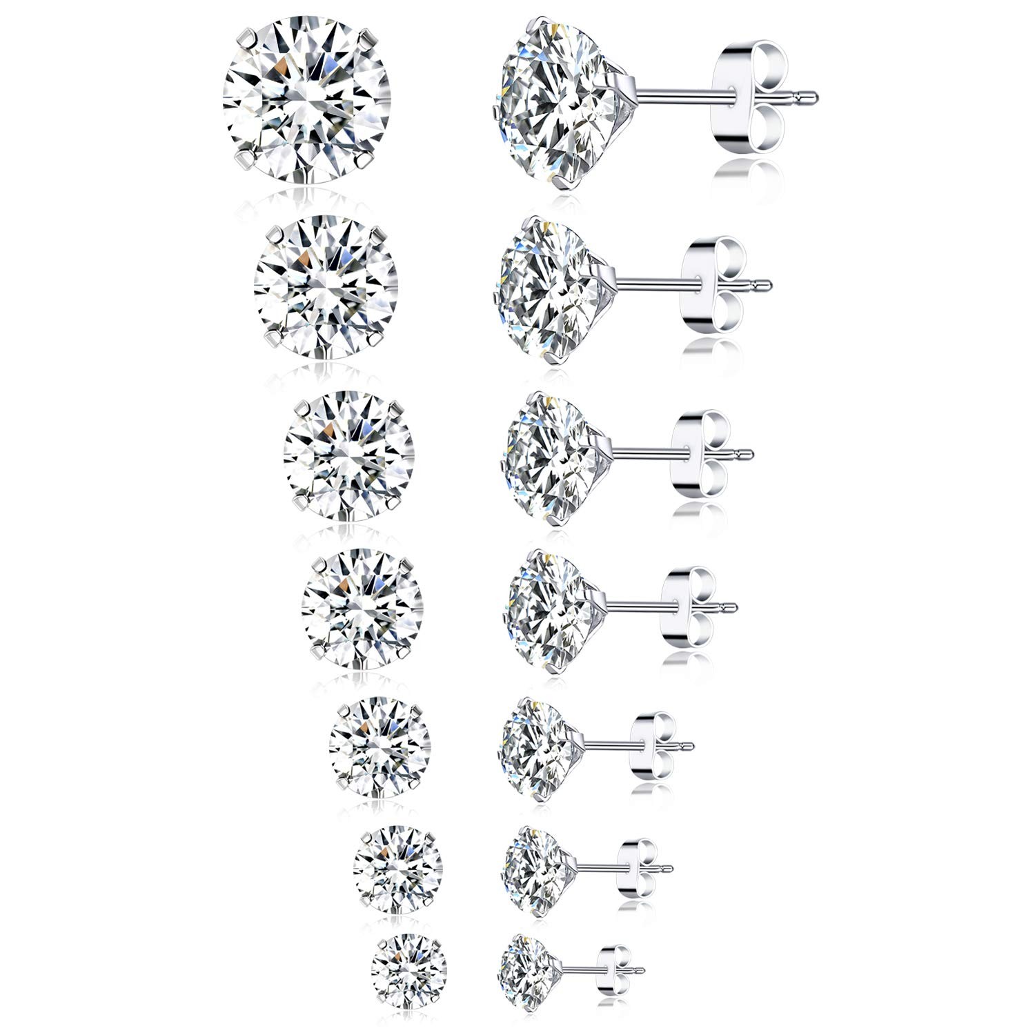 Tornito 7 Pairs 20G 2mm, 3mm, 4mm, 5mm, 6mm, 7mm, 8mm, B:7 Pairs, Silver Tone