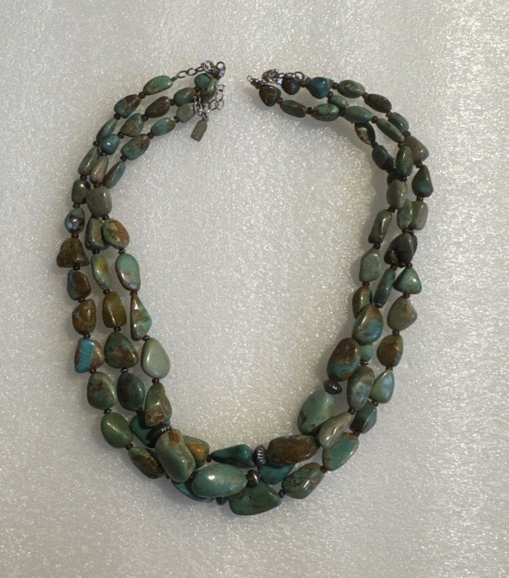 Peyote Bird 3-Strand Natural Turquoise 925 Sterling Silver Layered Necklace 114g