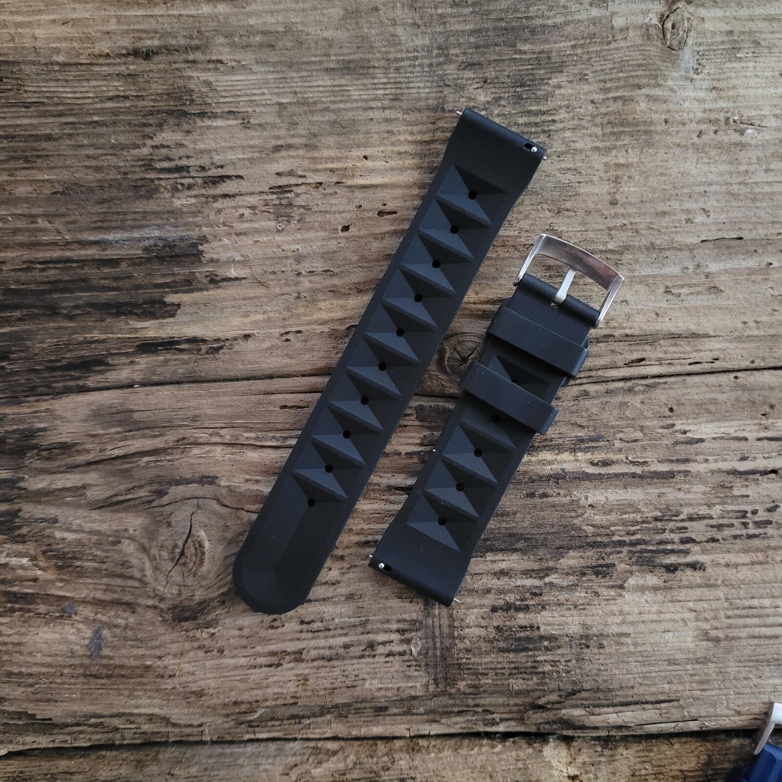 Waffle Watch Strap Band | Classic Seiko Style | FKM Rubber | Black Green Blue