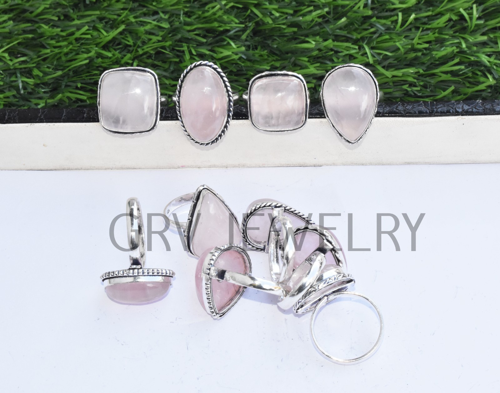 1-500 Pcs Natural Rose Quartz In Wholesale Rings Lot: Silver Plated Whr-10