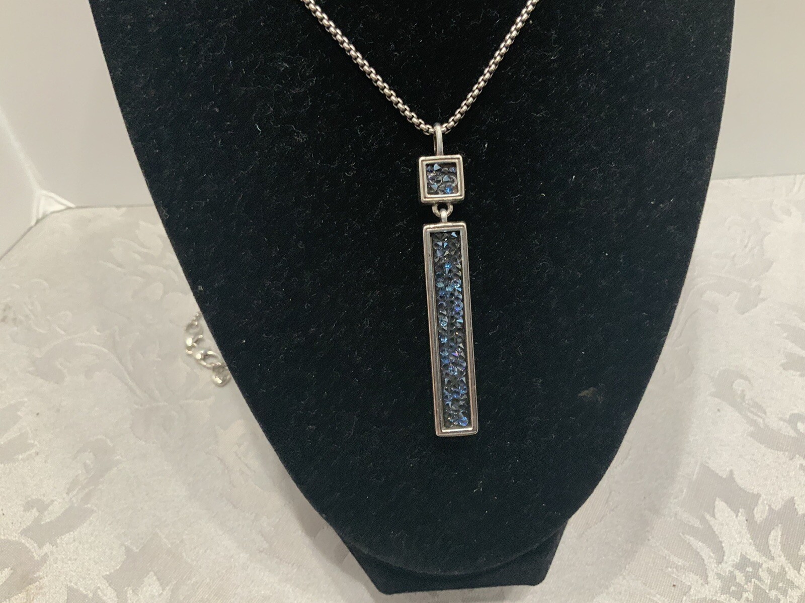 BRIGHTON CRYSTAL ROCKS BLUE DRUSY QUARTZ CRYSAL RECTANGLE CONVERTIBLE NECKLACE