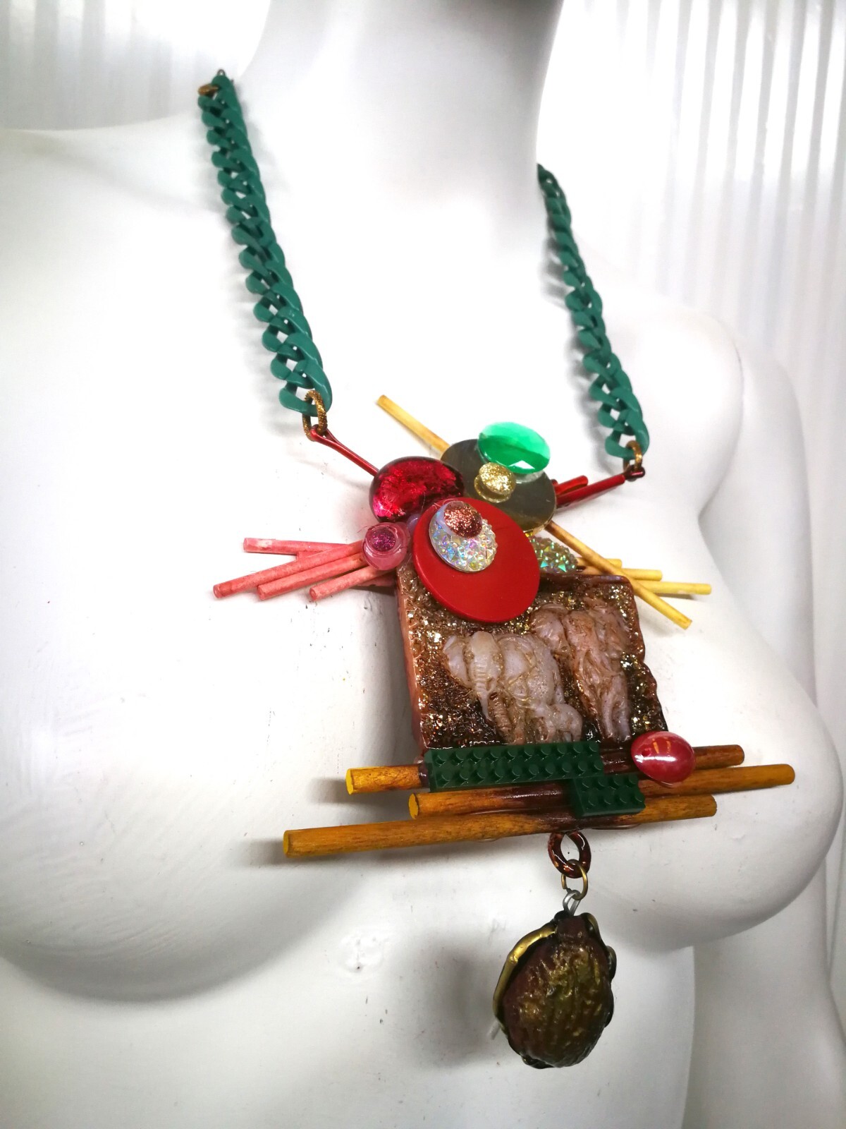 Vintage Assemblage Jewelry Necklace Pendant Luxury Elephant Animal Safari Savana