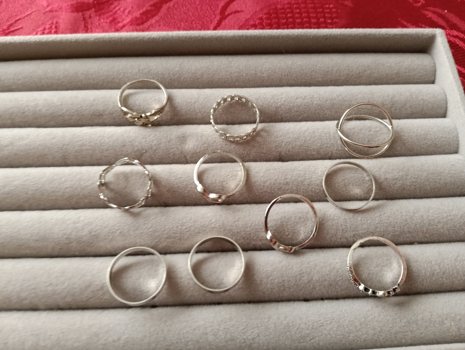 9 x Collection Various Style Silver Coloured Costume Rings free Size