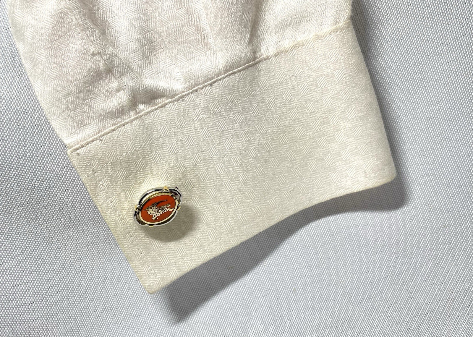 Auth [Beautiful] Burberry Equestrian Knight Logo gold&silver&Orange Cufflinks