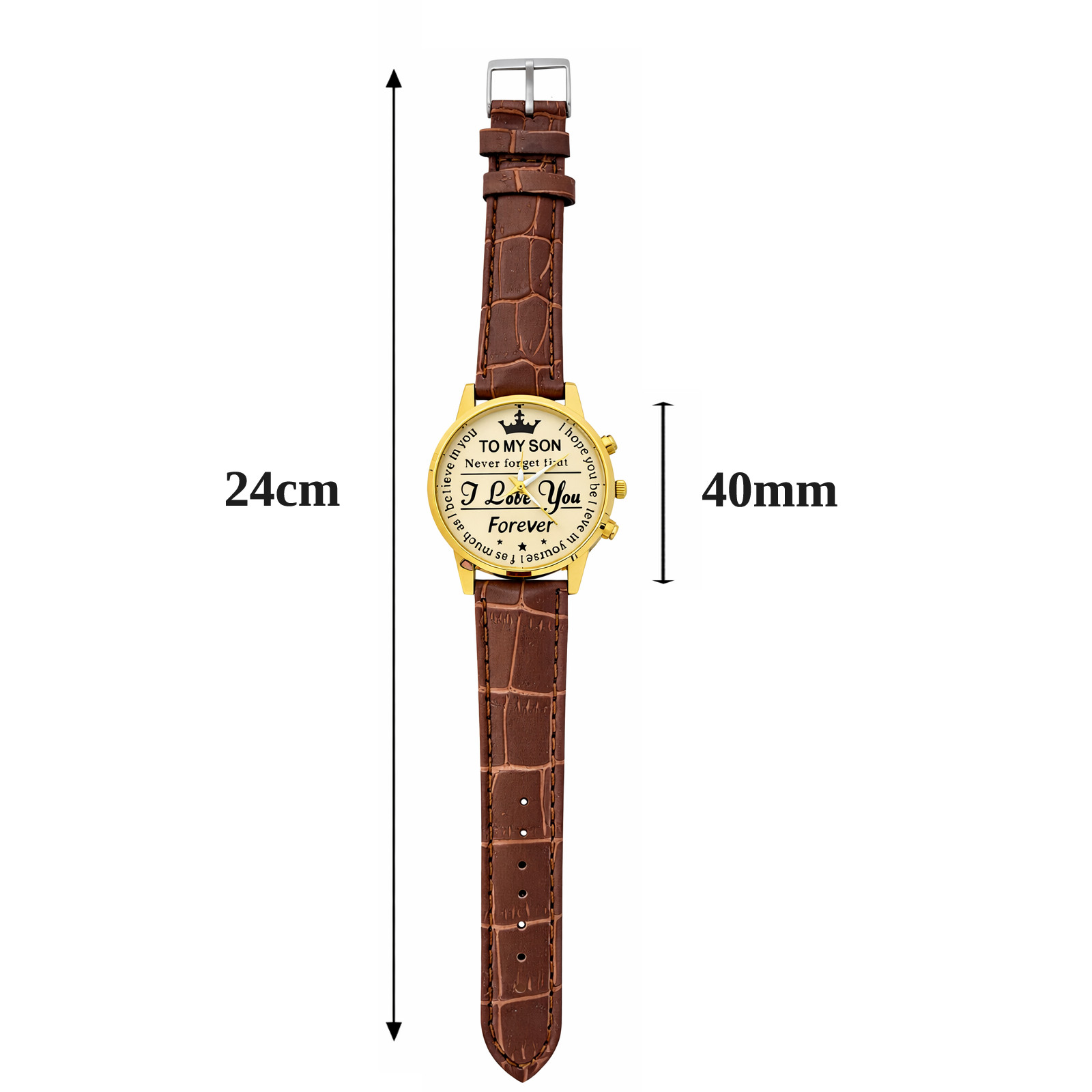 Men’s Gold Tone Watch “To My Son” Gift Dial Brown Croc Pattern PU Leather Strap